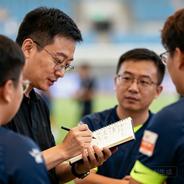 产品总监周雅文在用户调研现场与球迷交流的照片，手拿笔记本认真记录。